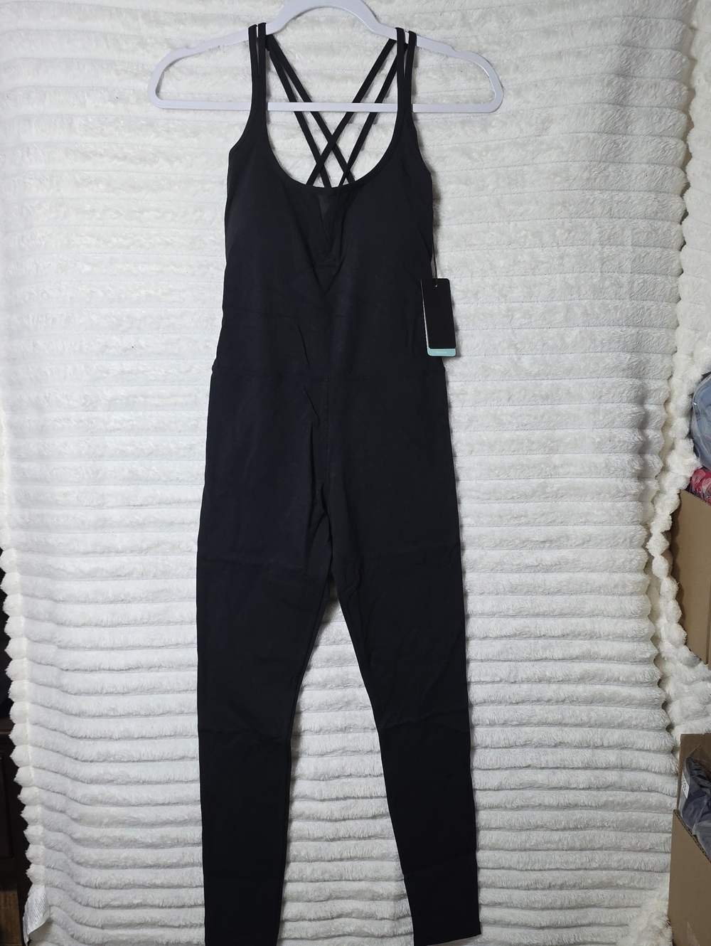 NUX Active Willow Bodysuit Black Strappy Back Yoga Jumpsuit‎ P0708 Small NEW